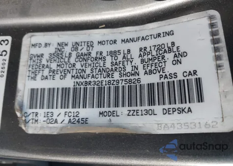 2008 Toyota Corolla S from USA, damaged, VIN 1NXBR32E18Z975826